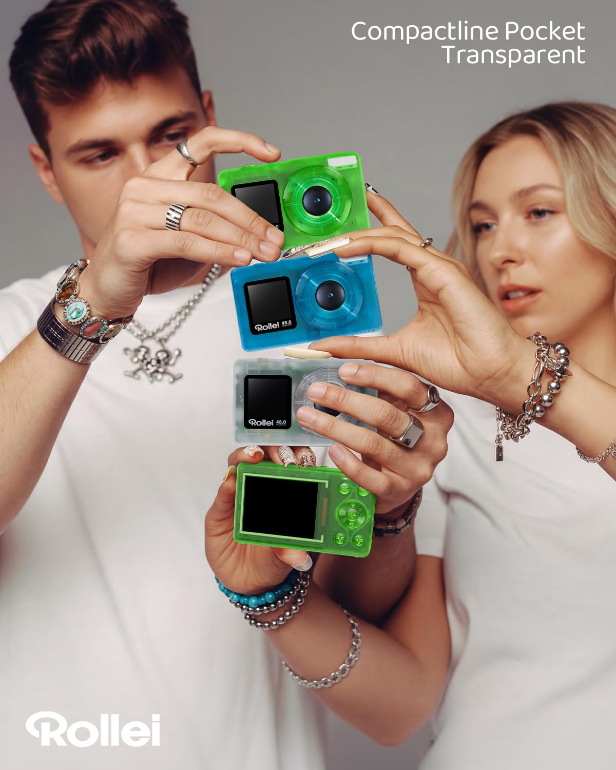 Rollei Compactline Pocket Transparent Blau Digitalkamera 48MP 4K Dual Screen 18X Digital Zoom Kompakte Kamera für Kinder Anfänger