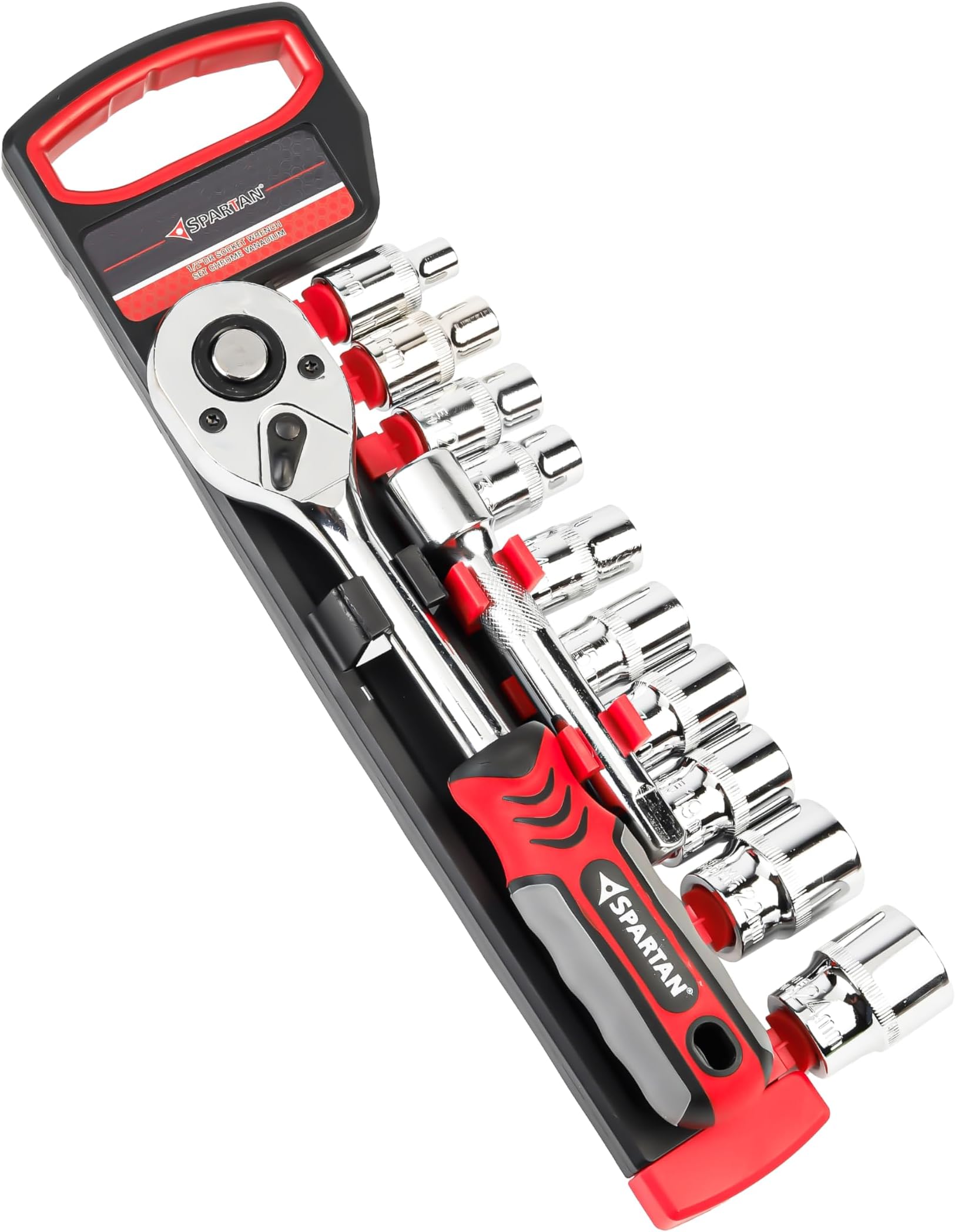 SPARTAN 12 in 1 Heavy Duty Socket Set 1/2" Chrome Vanadium Steel Ratchet Socket Wrench Spanner | Soft Grip 12 Pieces Hand Tool Kit For Mechanic Tool Kits(Pack of 1)