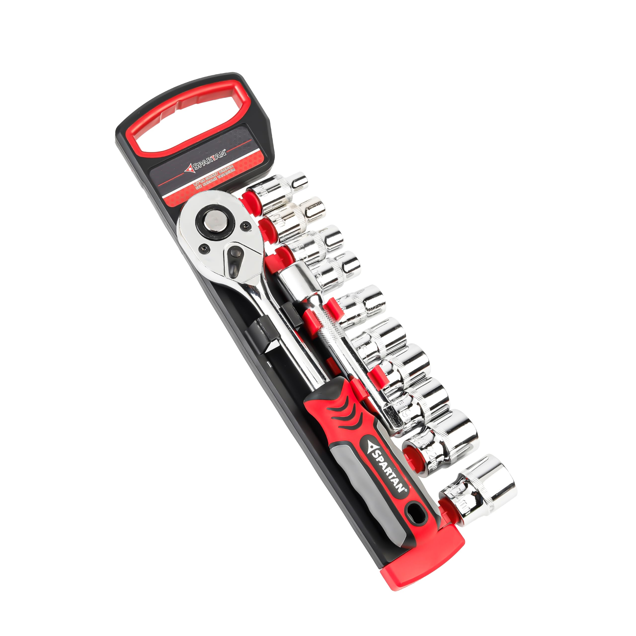 SPARTAN 12 in 1 Heavy Duty Socket Set 1/2" Chrome Vanadium Steel Ratchet Socket Wrench Spanner | Soft Grip 12 Pieces Hand Tool Kit For Mechanic Tool Kits(Pack of 1)
