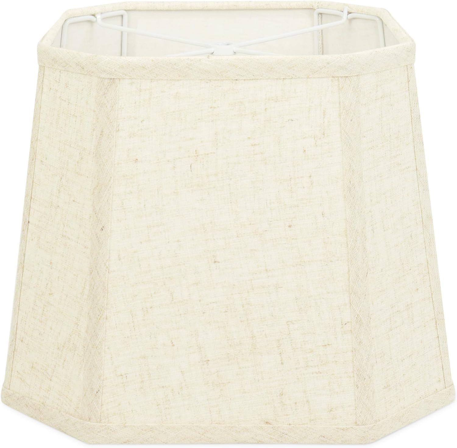 Beige Square Cut Corner Lamp Shade - 1 Pack, 9.45" x 12" x 9.45" Medium Natural Linen Lampshade for Table Lamp, Rectangular Spider Fitter Lamp Shade Replacement, Easy Assembly Required