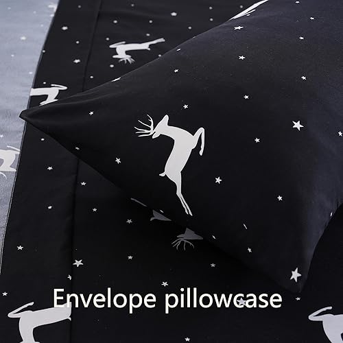 Miniatura 3 de Juego de sábanas  3 piezas tamaño individual  Decoración navideña impresa de renosestrellas  Juego de sábanas de microfibra suave y duradera,