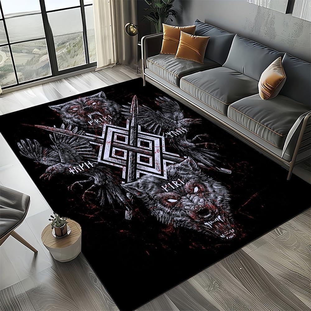 Tapis Valknut nordique haut de gamme décoration de maison motif Odin mythologique 90x150