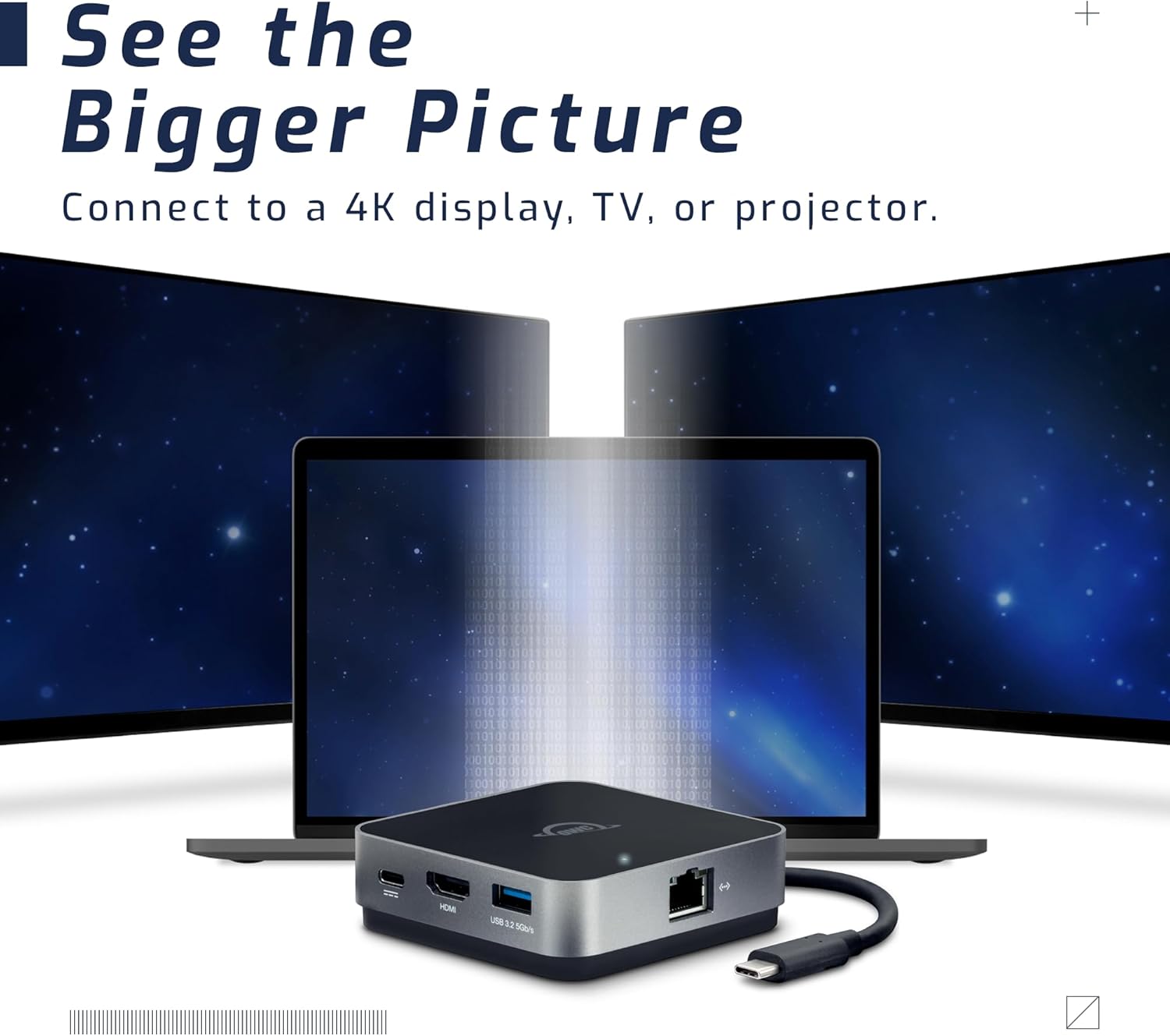 OWC USB-C Travel Dock E, 6 Port, Bus-Powered, USB Type-C 100W Pass Through, one 4K Display, (2) USB 3.2 Type-A, HDMI, SD Card, Gigabit Ethernet, Compatible with Thunderbolt Devices