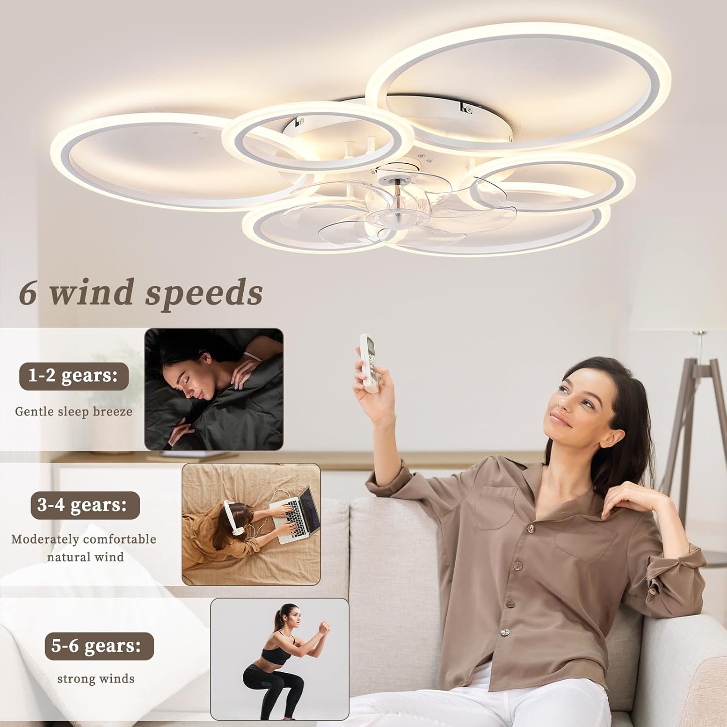 Ceiling Fans with Lights and Remote,39.9in Modern Low Profile Ceiling Fan with Light Dimmable LED 85W,6800LM Ceiling Fan,Mute 6 Speeds Flush Mount Ceiling Fans for Bedroom Livingroom, White