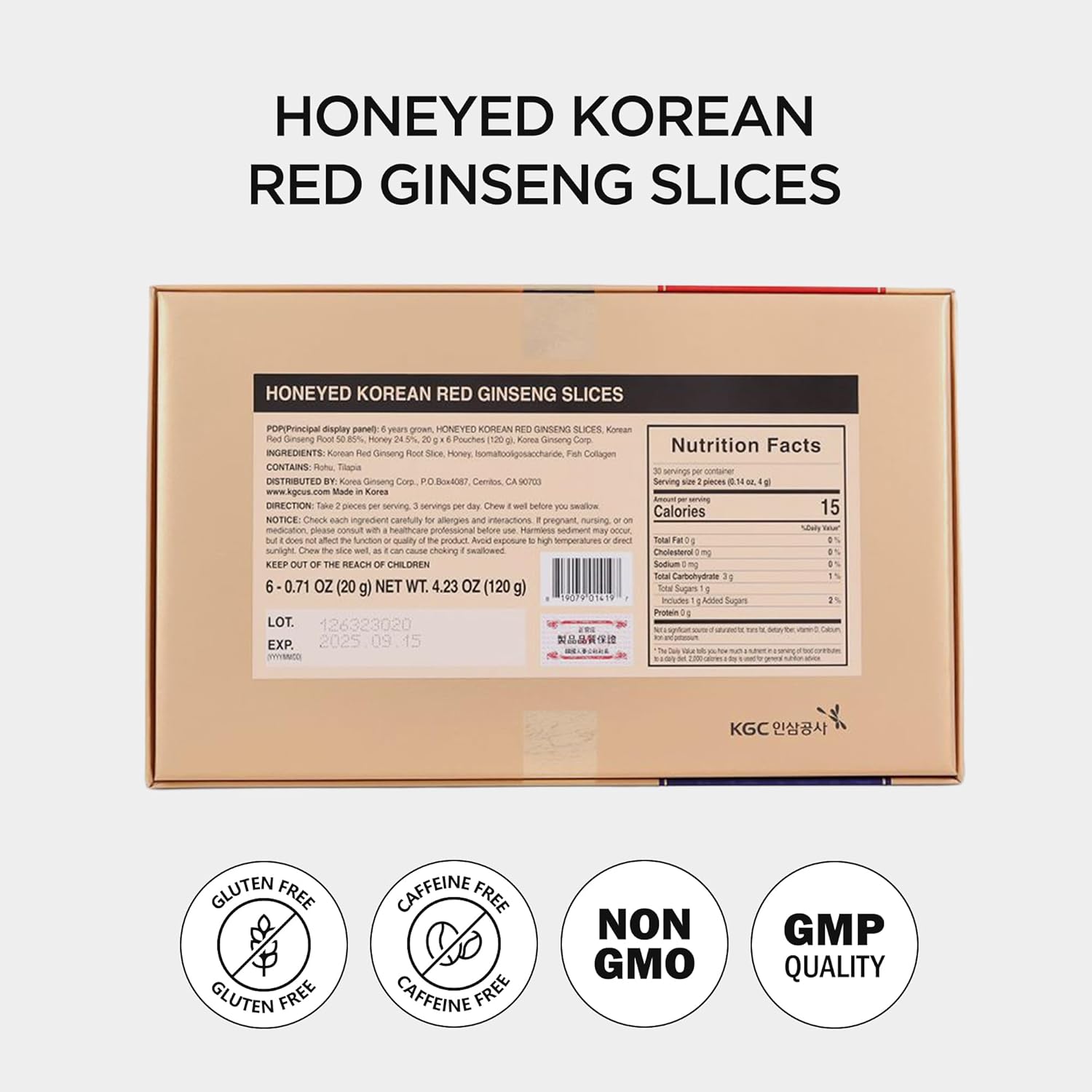 JUNG Kwan Jang Honeyed Korean Red Ginseng Slices, Boost Natural Energy, Performance and Immunity - 6 Pack
