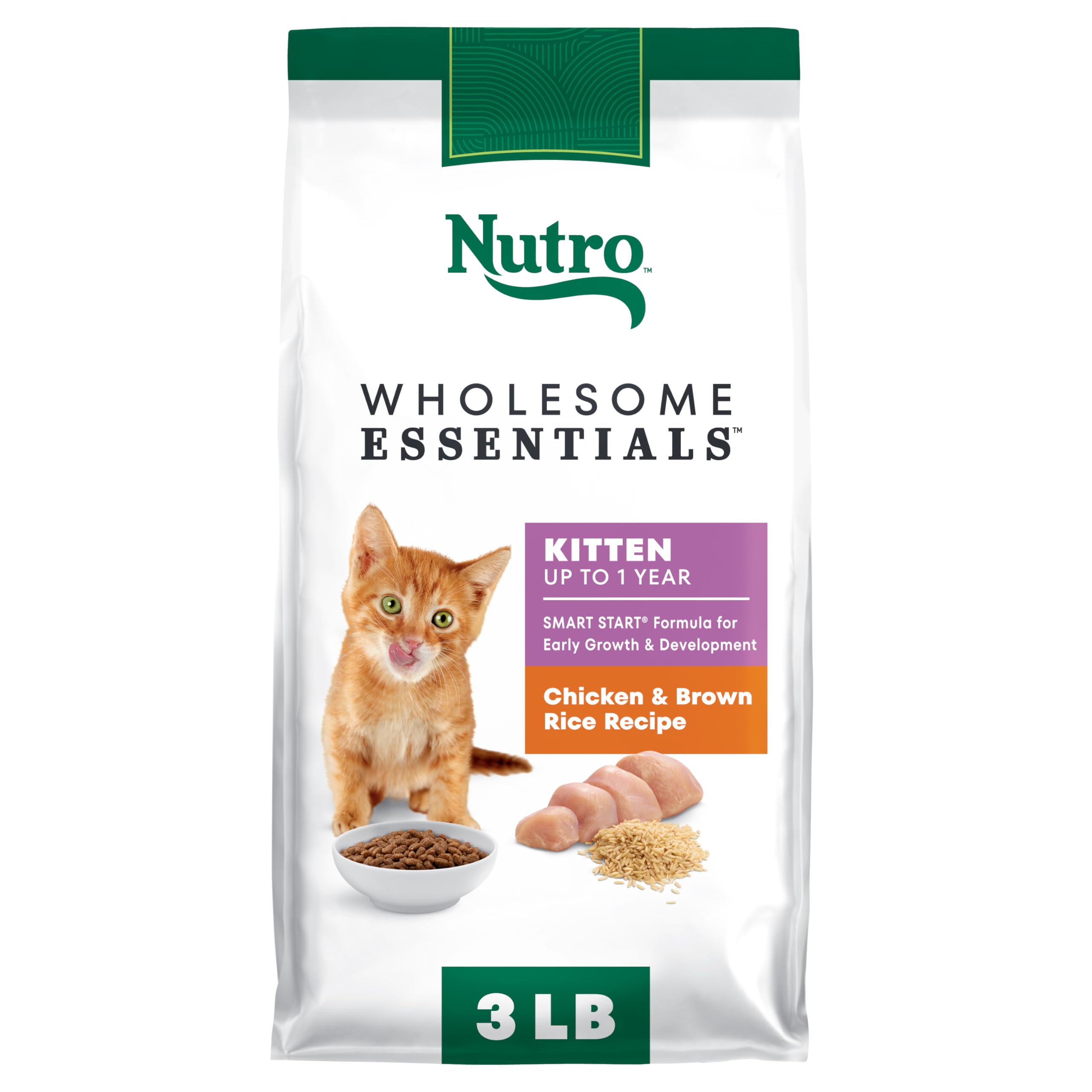 Wholesome Essentials Natural Dry Kitten Food Chicken & Brown Rice Recipe, 3 lb. Bag