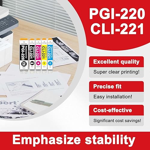 Miniatura 4 de PGI-220 CLI-221 - Cartuchos de tinta (5 unidades, PGBK BK C Y M) compatibles con PGI220 CLI221 repuesto para Canon 220 221 cartucho de tinta con