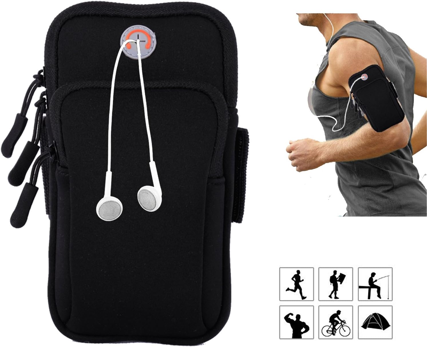 Veriya Running Armband Phone Holder, Sports Armbands Cycling Hiking Workout ArmBag for 5.7" Cellphone Keys Credit Card Coins (Black1)