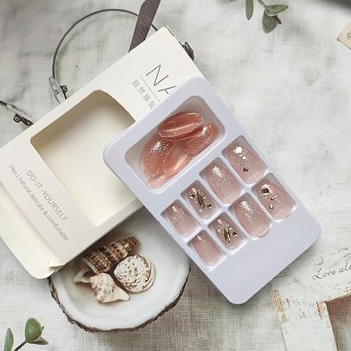 Miniatura 5 de Uñas postizas a presión de color rosa con pegamento cuadradas, uñas postizas medianas con punta de purpurina con diseños de diamantes de imitación,