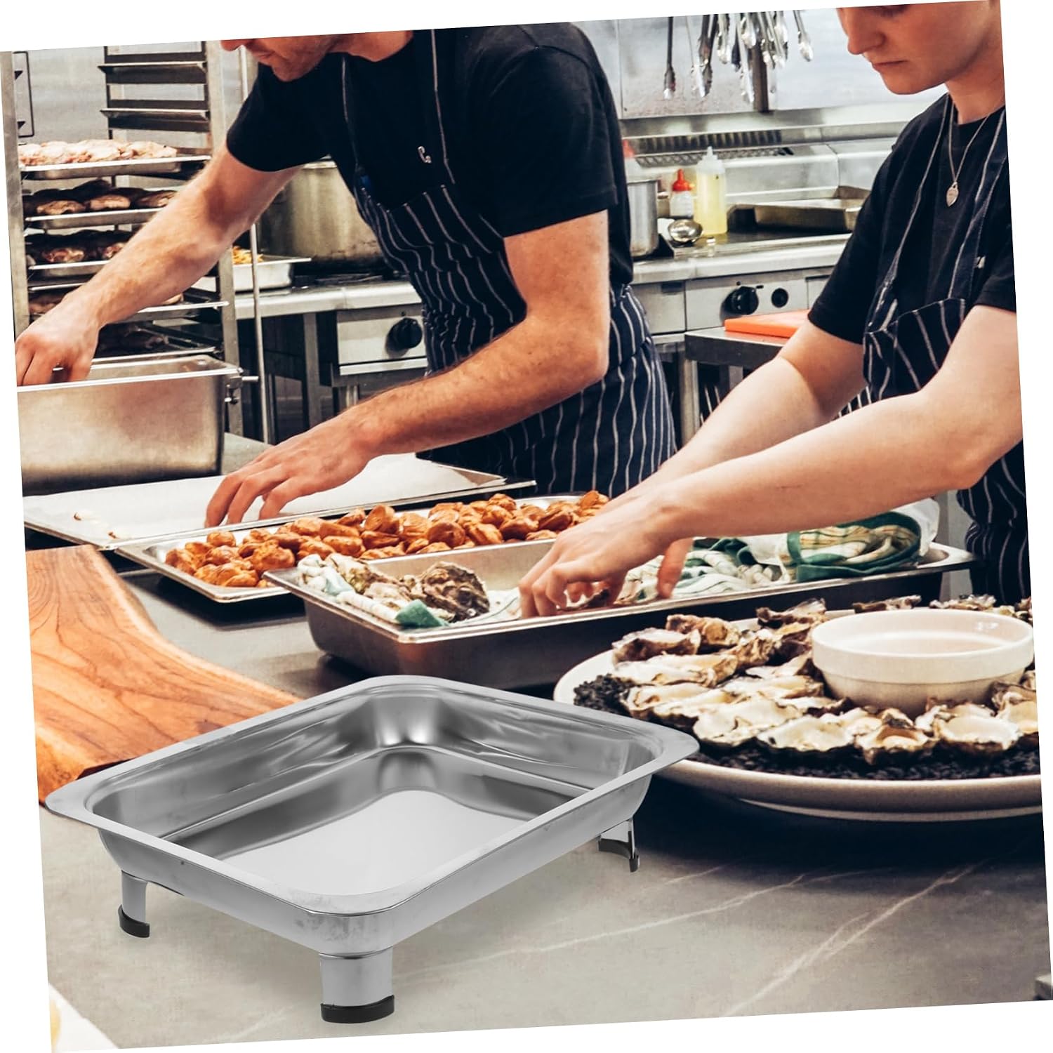 Stainless Steel Buffet Tray with Lid Rectangular Food Holder for Parties Easy to Clean Serving Platter Snack Tray for Catered Events and Banquets