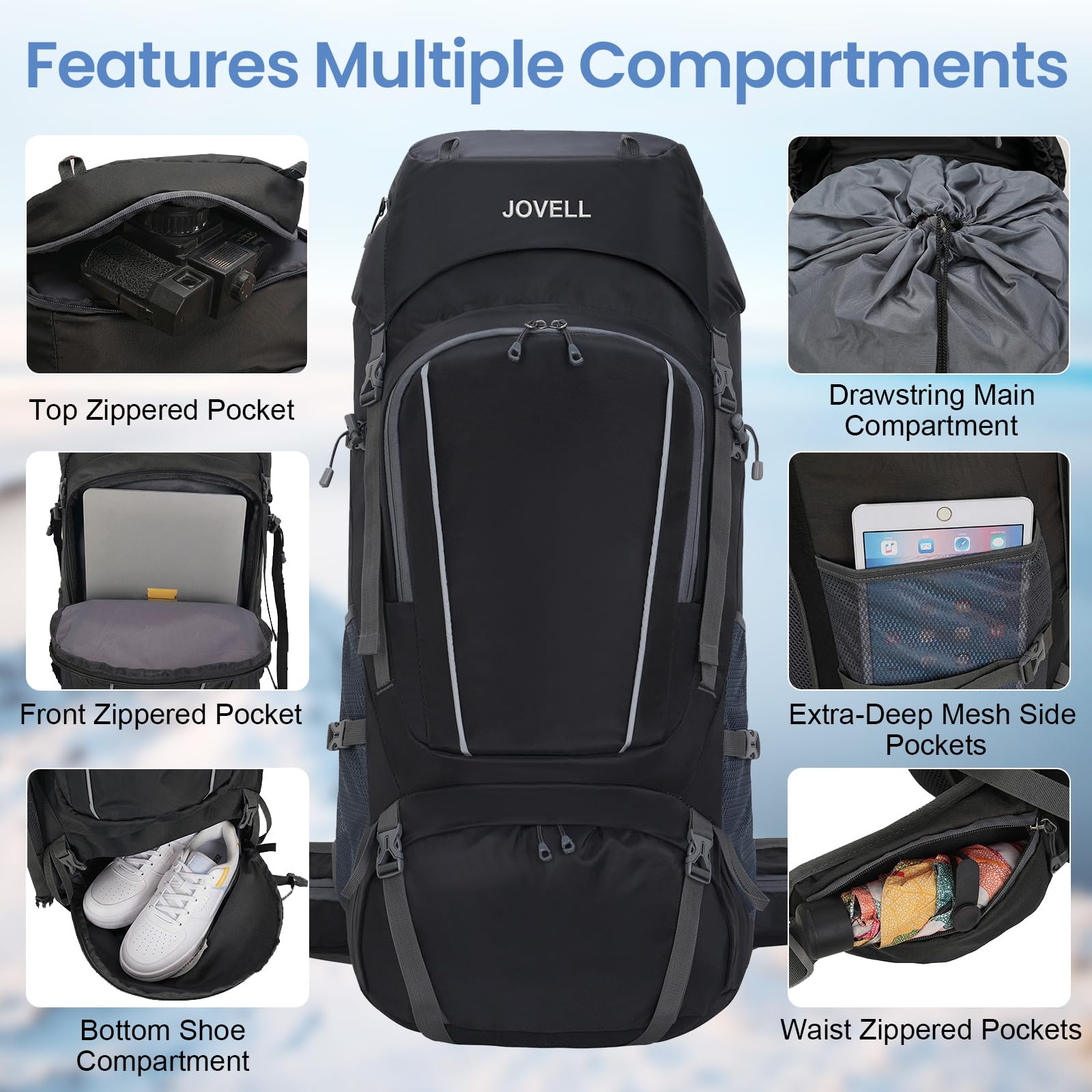 Sac à Dos de Randonnée 70L avec Couvre-pluie, Imperméable pour le Camping et le Voyage. Idéal pour les Sports Outdoor, l'Escalade, le Trekking et la Randonnée. Bagage Homme et Femme