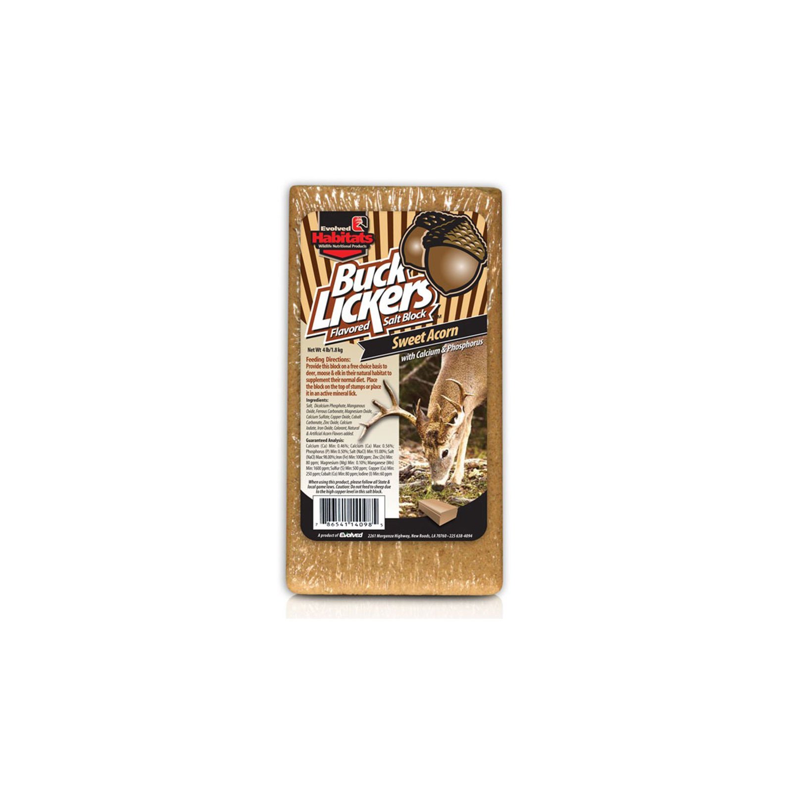 EVOLVED HABITATS Buck Lickers Sweet Acorn Salt Block 4 Lbs Mineral Deer Attractant - Ready & Easy to Use Time-Release All Year-Round Food Supplement for Deer, Elk & Moose