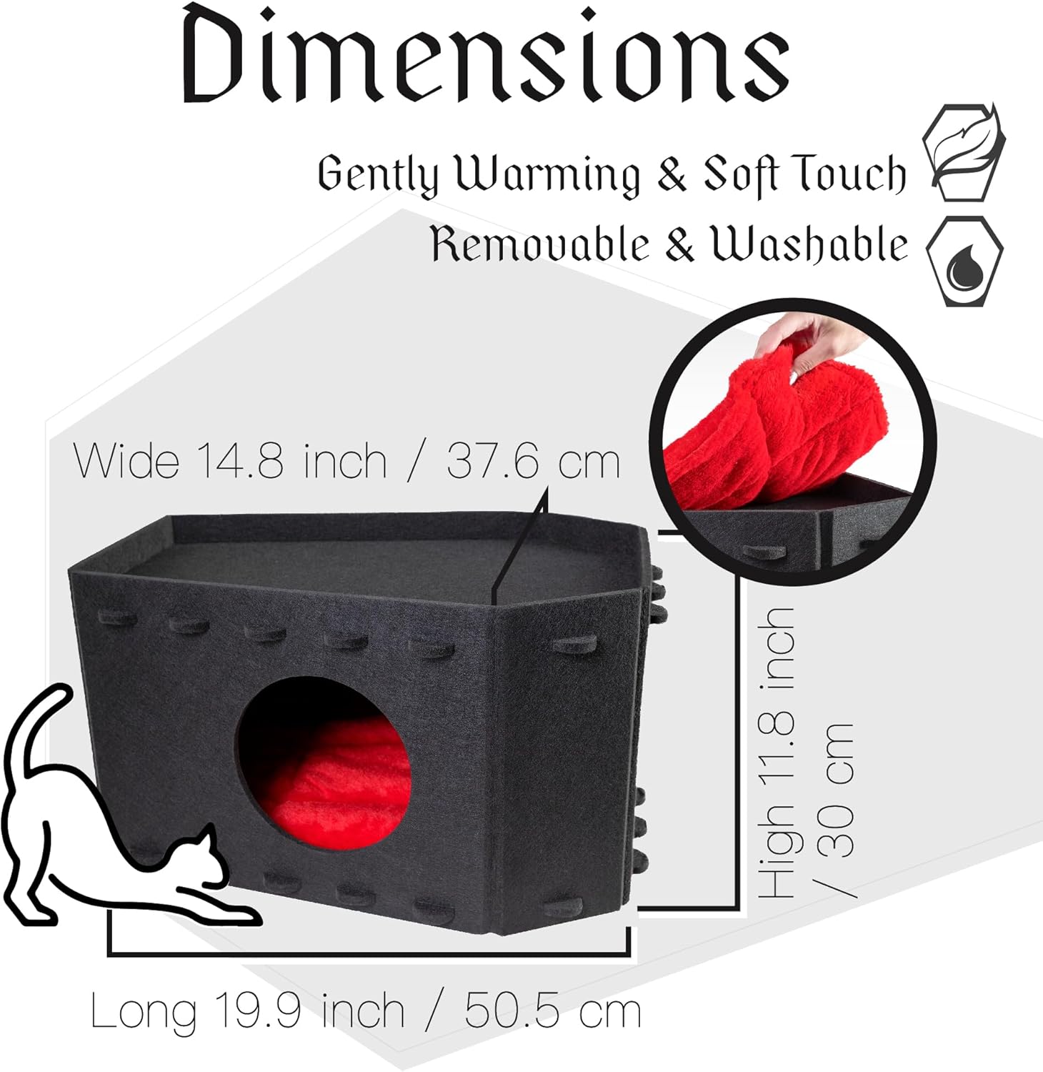 Gothic Cat Bed for Indoor Cats or Pets, Foldable as Halloween Cat House with Soft Cushion for Goth Bed, Gothic Cat House, Coffin Shape Cat Cave Bed, Black and Red Color Halloween Cat Bed