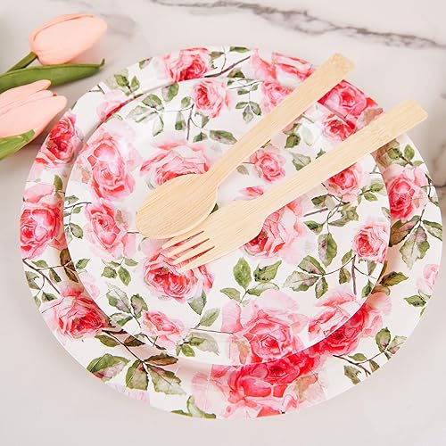 Miniatura 2 de Efavormart - Paquete de 25 platos de papel prémium con diseño de ramo floral de 9 pulgadas, 300 GSM para recepciones de boda, banquetes, eventos con
