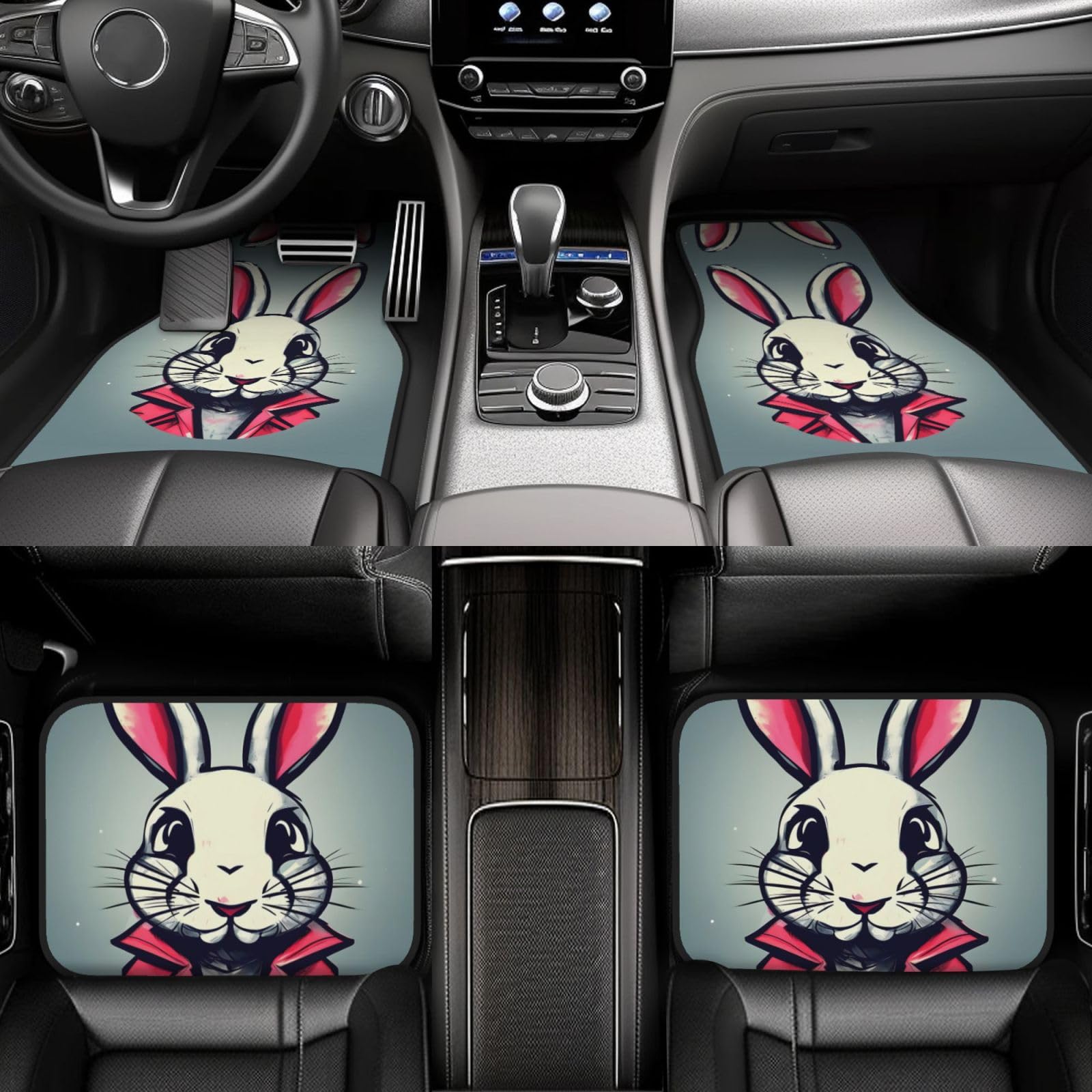 Ensemble complet de 4 tapis de voiture étanches pour voiture - Lapin lapin mignon - Tapis de protection pour voiture