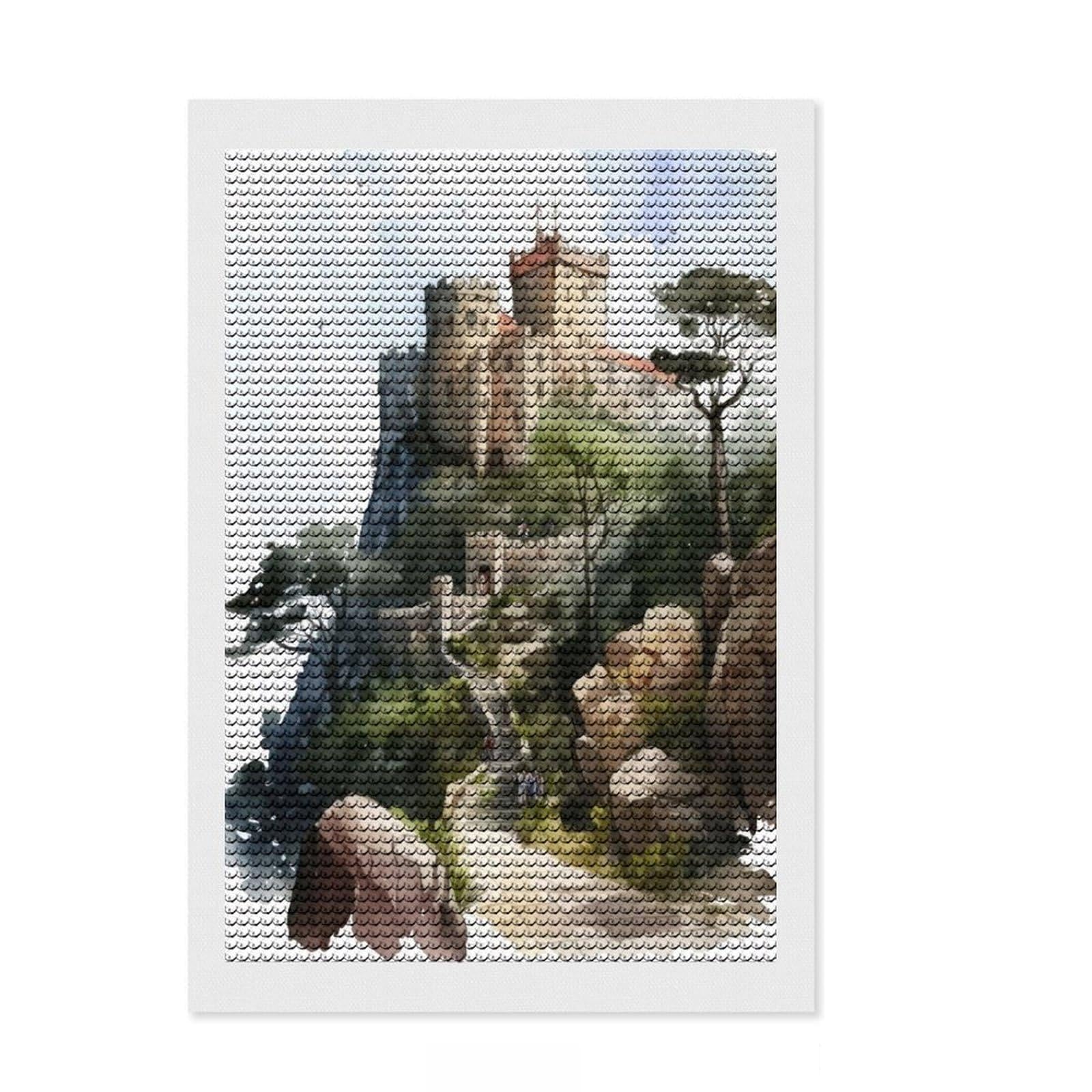 Junmoney The Castle of The Moors Diamond Art Kit 8"x12", Sparkling Crystal Beads, Home Decoration, with Tool Kit, Fun Craft Activity, DIY
