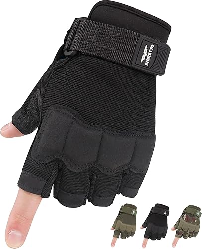 FIORETTO Guantes sin dedos, guantes Airsoft, guantes de medio dedo para conducir, ciclismo, tiro, caza, motocicleta, escalada, trabajo al aire libre