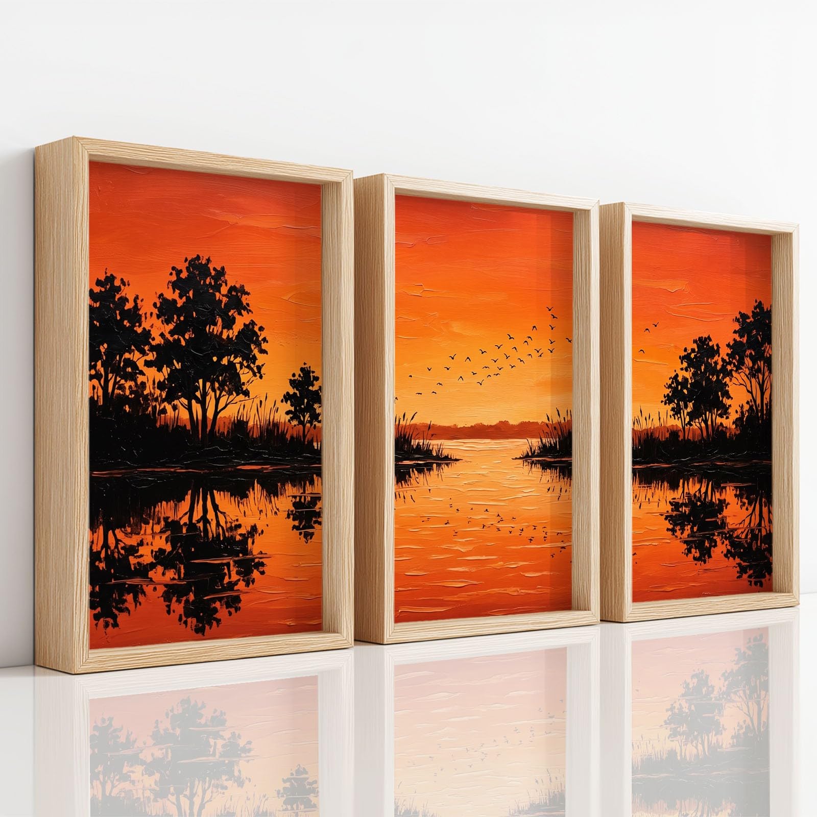 Generisch 3er Set Sonnenuntergang Landschaft Wandbilder 60 x 80 cm