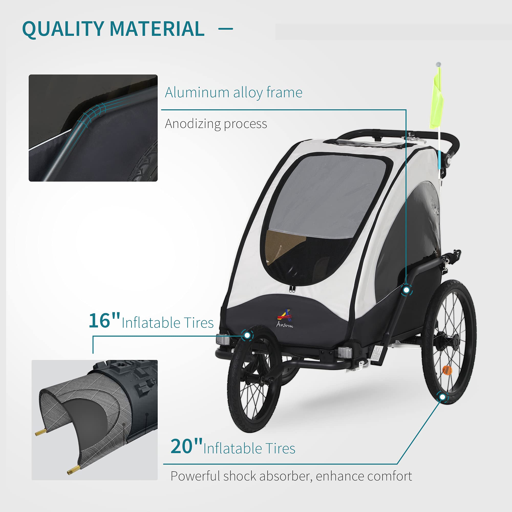 Buy Aosom Bike Trailer for Kids 3 In1 Foldable Child Jogger Stroller