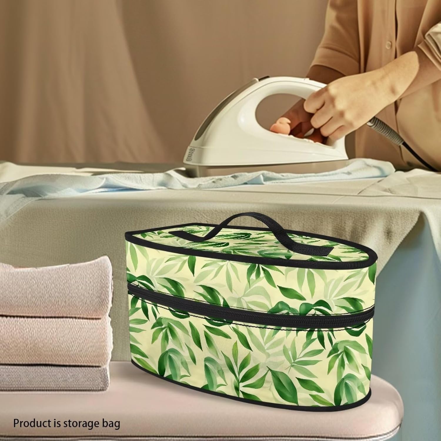 Leaf Print Steam Iron Case Travel Iron Organizer Handheld Steamer Holder with Handle Waterproof Travel Accessories, Case Only image 2