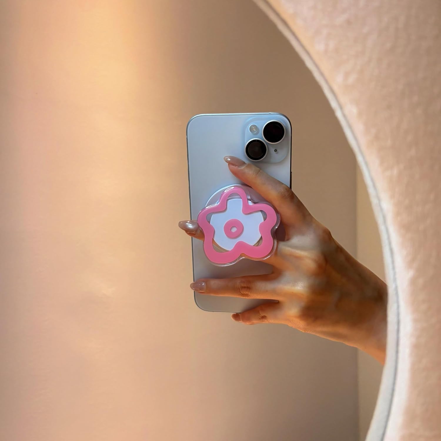 Phone Grip Compatible with Magsafe - Cute Flower Series Transparent Acrylic Collapsible Design Magnetic Phone Grip Include Magnetic Adapter Ring (Pink) - Image 3