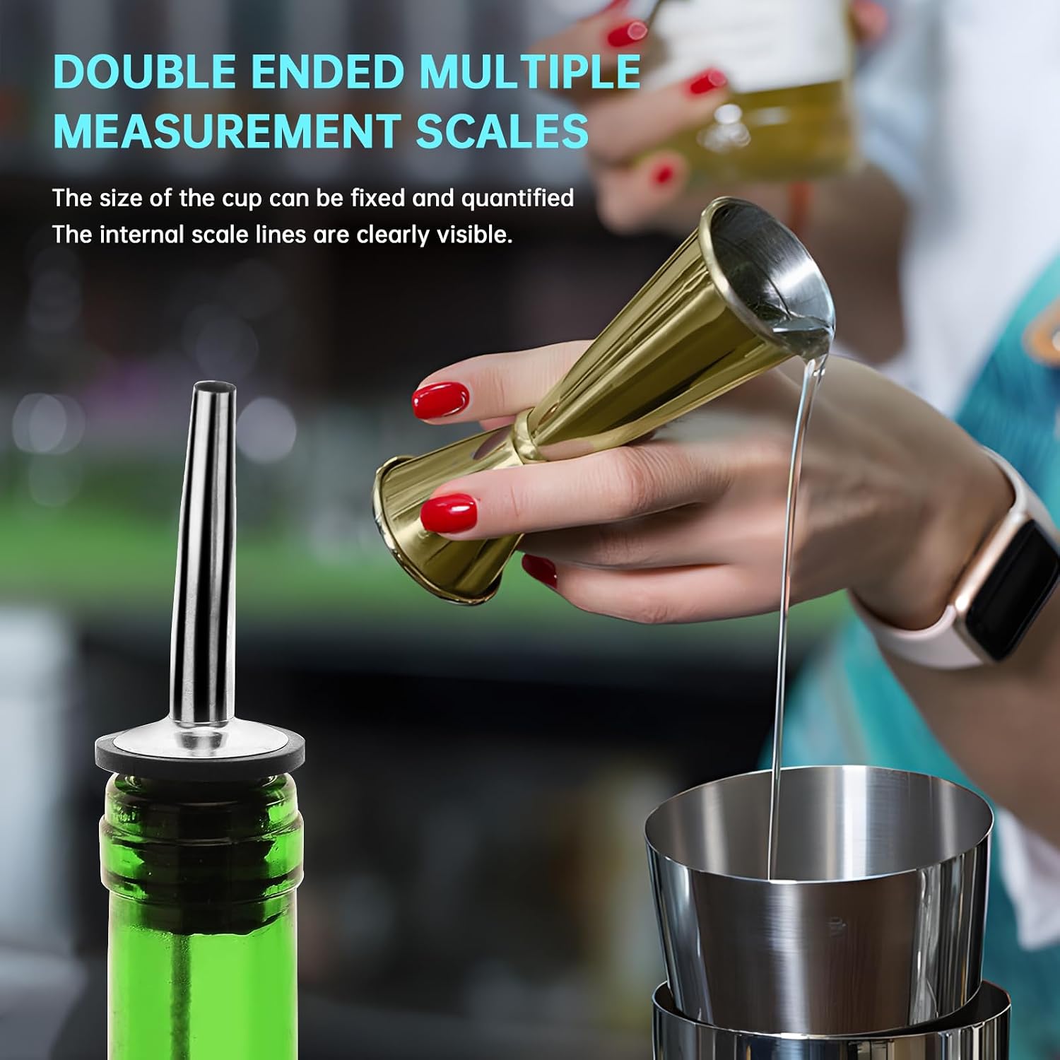 Stainless Steel Cocktail jiggers,Double Sided Jigger for Bartending, 2 OZ 1 OZ Dual Measuring Cup for Bar Party Wine Cocktail Drink Shaker (Gold)