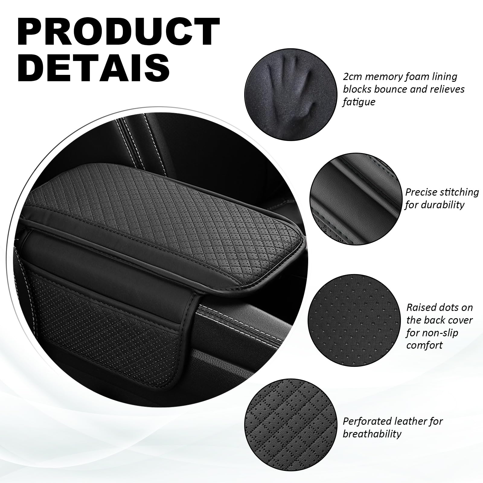 Copribracciolo Auto In Pelle Universale - Per Console Centrale, Antiscivolo, Nero - Foto 9