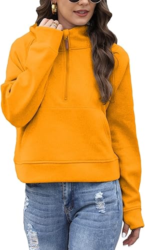 PHANXY Sudadera corta con capucha con cremallera de 12 para mujer, con forro polar, sudadera con capucha de manga larga, camisas casuales