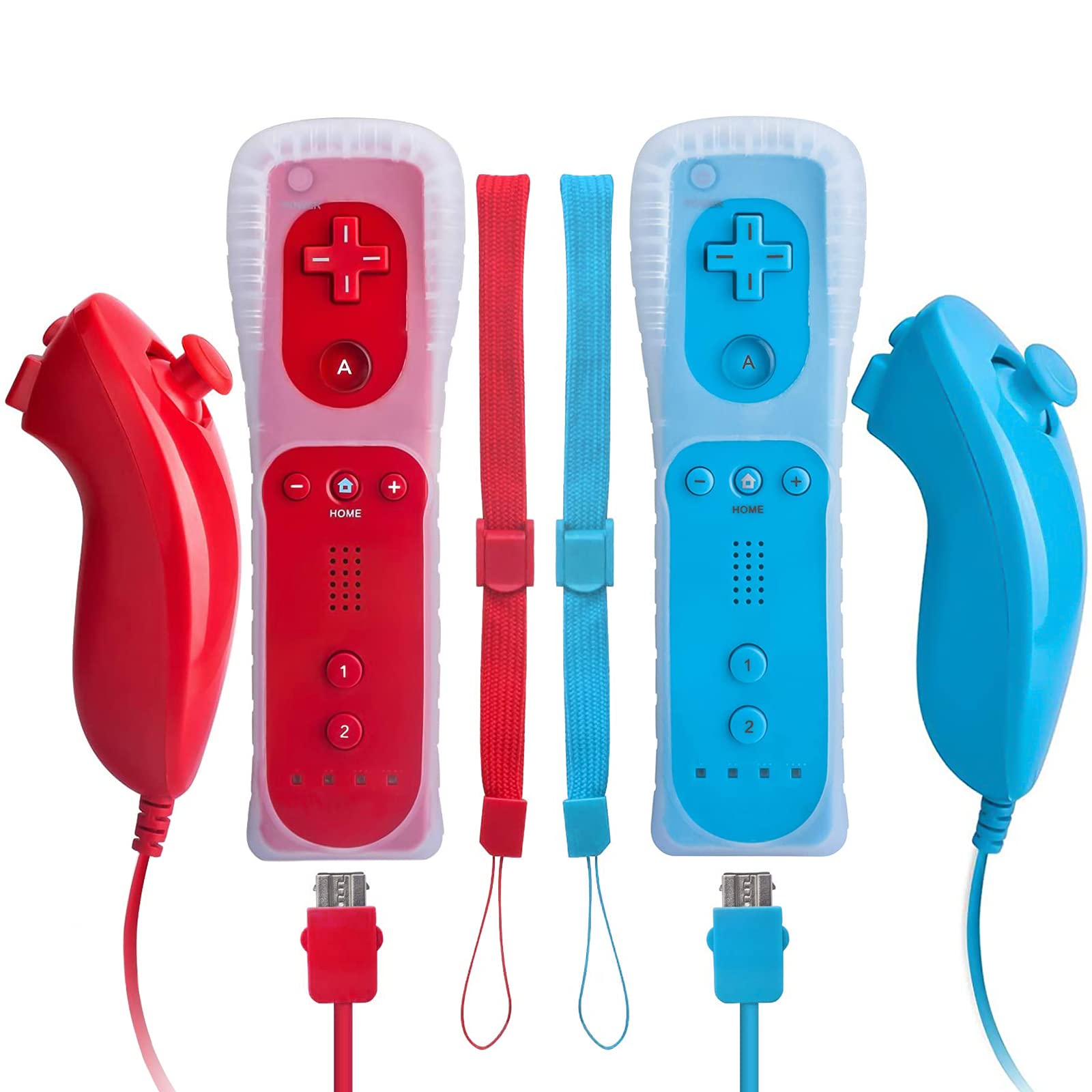 Edorco Remote Controller for Wii Nintendo, Wii Remote and Nunchuck Joystick for Wii and Wii U Console (2 Set,Red and Blue)