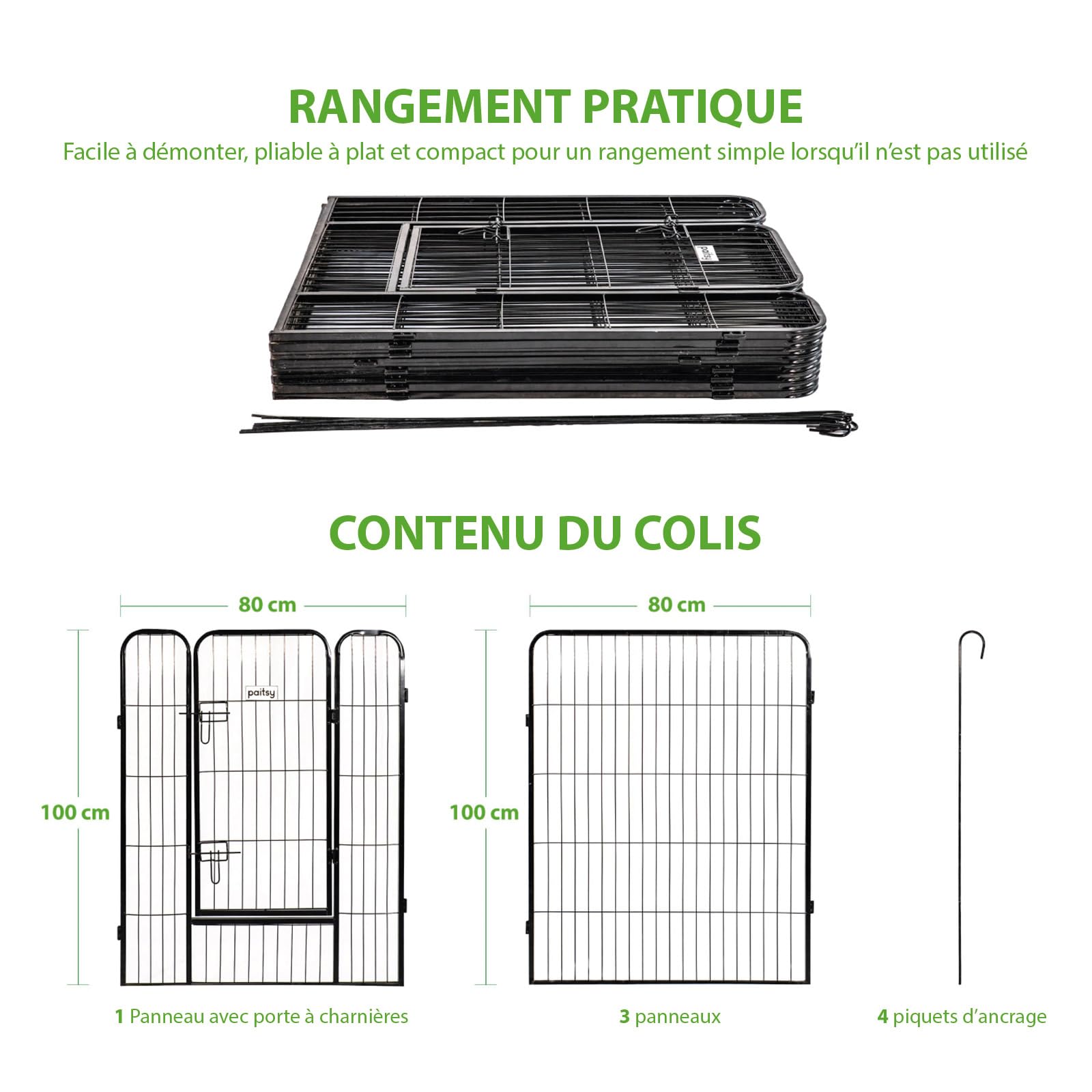 Parc Enclos pour Chien Chiot et Lapin GARDEO80x100x8, 8 Panneaux 80X100cm, 2,56M2, modulable, intérieur et extérieur, Pliable, Garantie 5 Ans