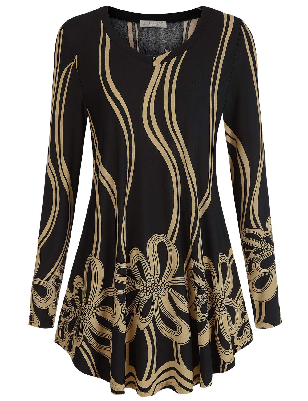 BAISHENGGTWomen's Casual Long Sleeve Tunic Tops for Leggings V-Neck Blouse T-Shirt