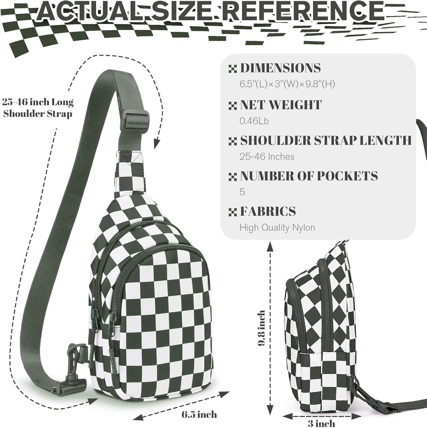 Checkered Women's Sling Bag - Stylish Small Backpack Crossbody Chest Bag & Fanny Pack Purse