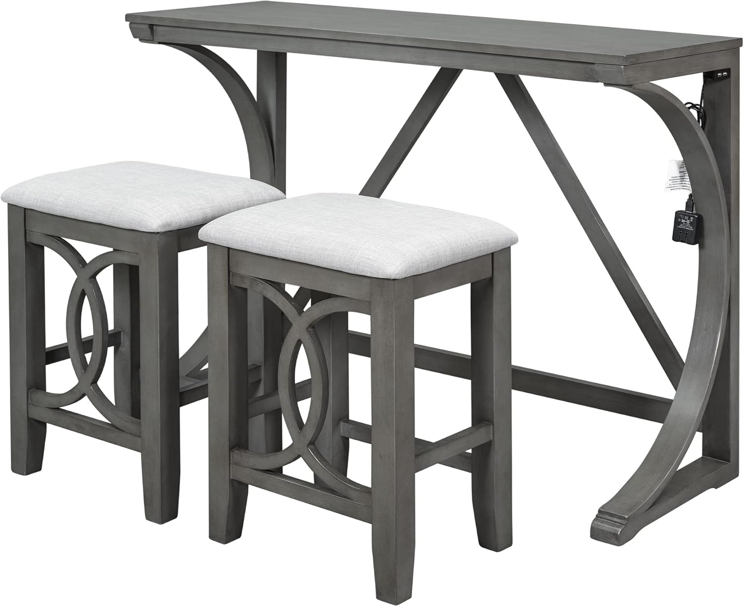 Grey Counter Height Dining Table Set with Built-in USB Ports