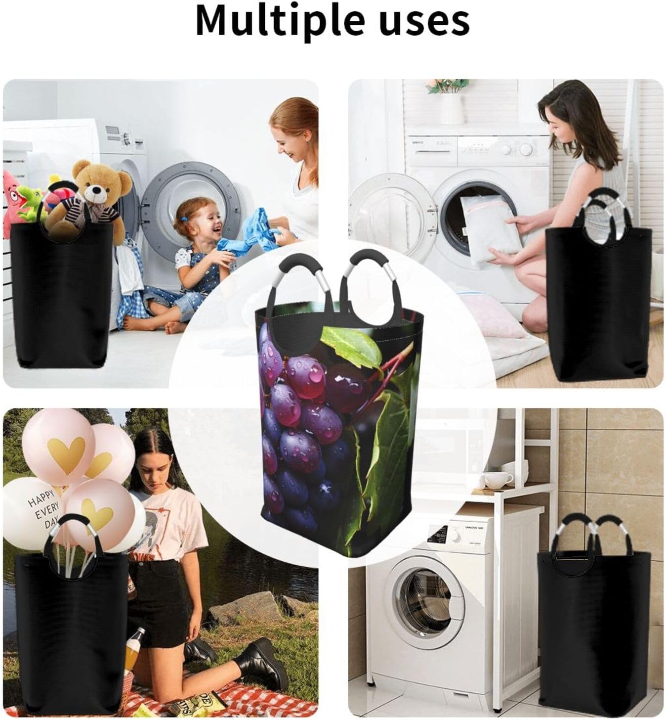 Fresh Grapes Foldable storage bag, 50L capacity, suitable for laundry room, dormitory bedroom, dirty clothes storage basket.