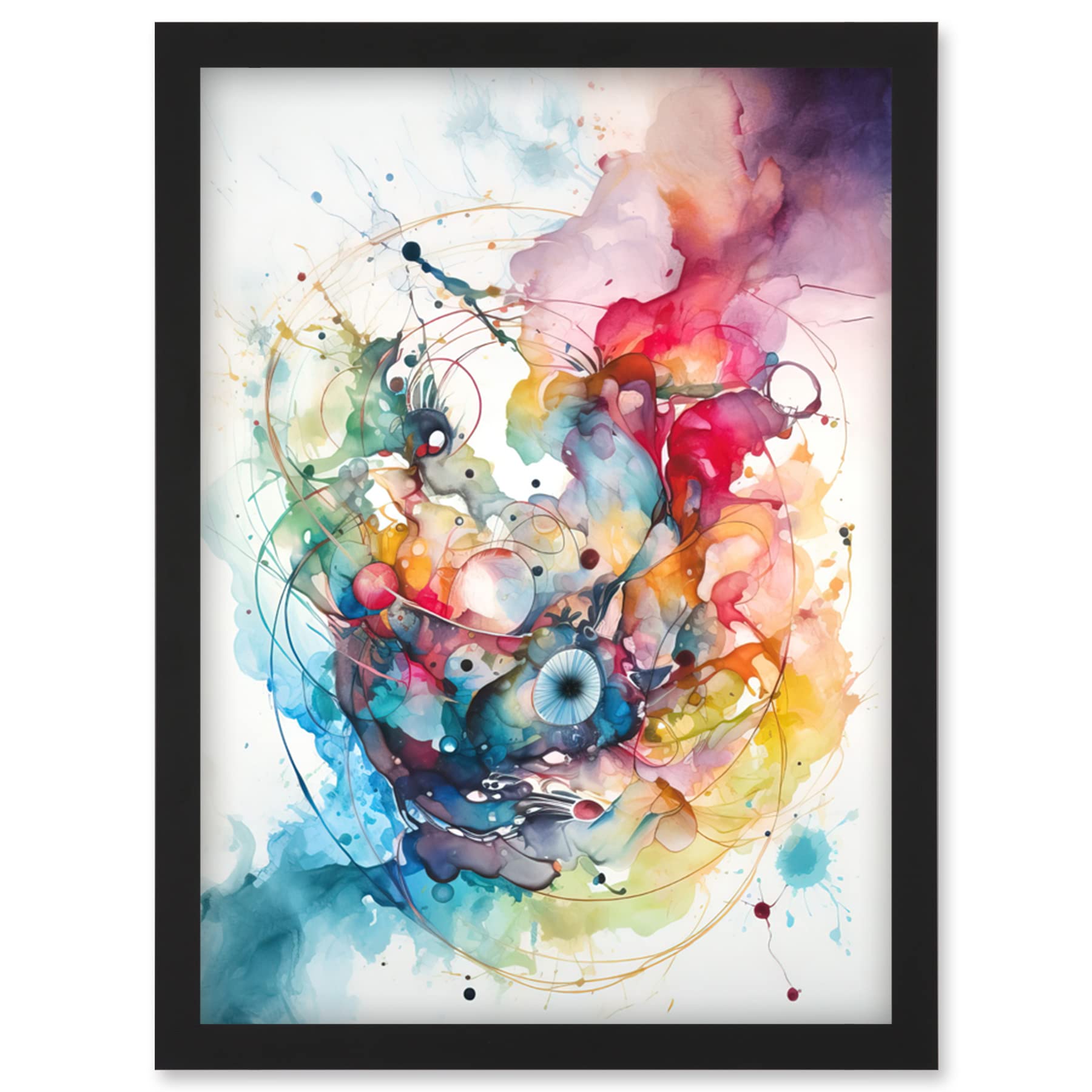 Artery8 Abstract Organic Form Multicolour Splatter Paint Art Modern Watercolour Painting Artwork Framed Wall Art Print A4