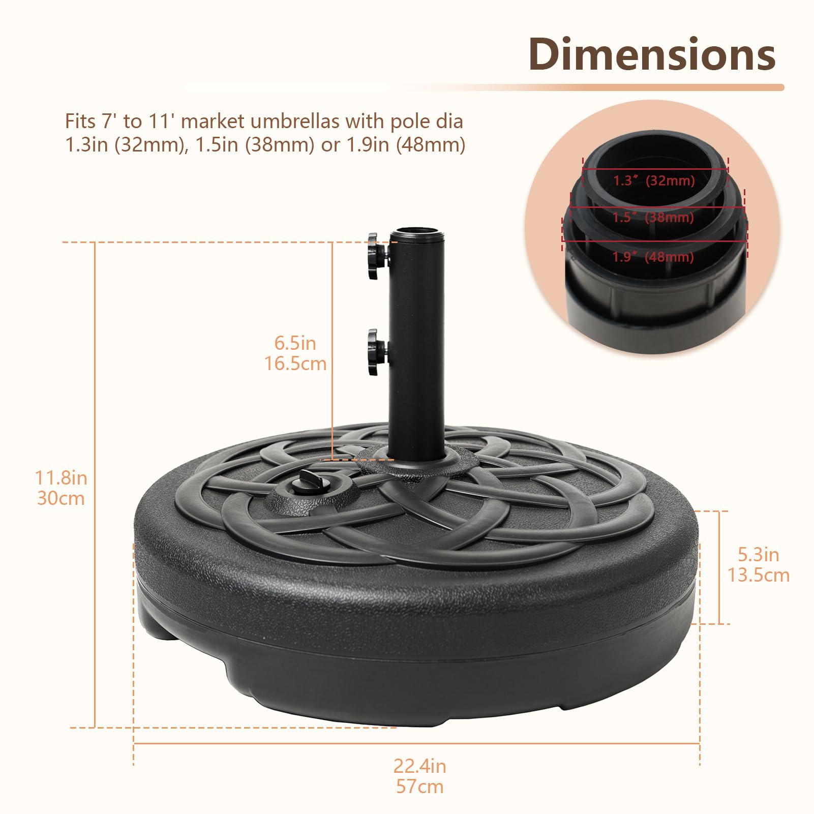 C-Hopetree 51kg Heavy Duty Water Fillable Base Stand for Outdoor Patio Garden Parasol Table Umbrella, Black - Image 4