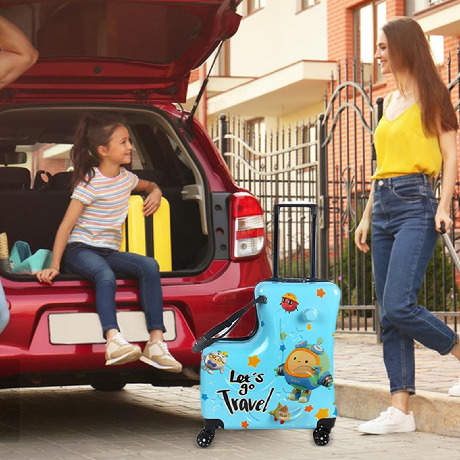 Bagaglio girevole per bambini - Bagagli da viaggio per bambini | valigia con ruote maneggevole | Ruote girevoli per bagagli per bambini con guida laterale rigida con ruote con maniglia, vali