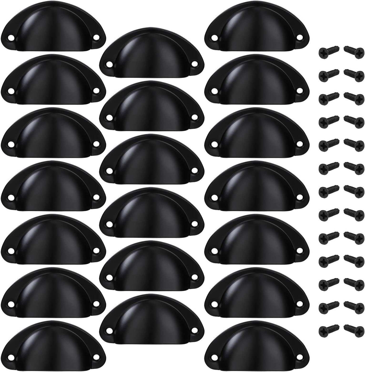 MengH-SHOP Drawer Pull Handle Vintage Antique Shell Cup Kitchen Cupboard Door Cabinet Antique Furniture Knobs with Screws 20 Pack Black