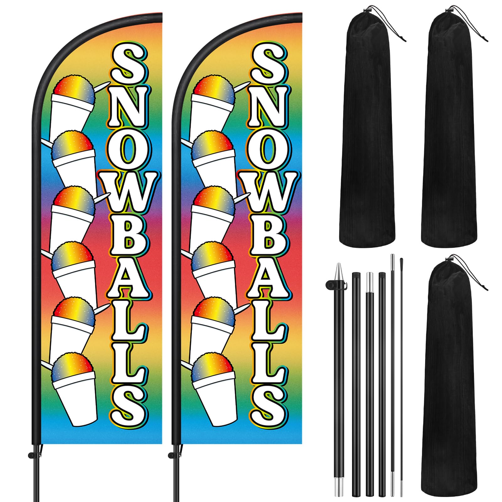 Remagr 2 Pack Snowballs Feather Flag 7 ft Advertising Swooper Flag Sign Windless Snowballs Banner with Pole Kit and Ground Stake for Summer Business Outdoor