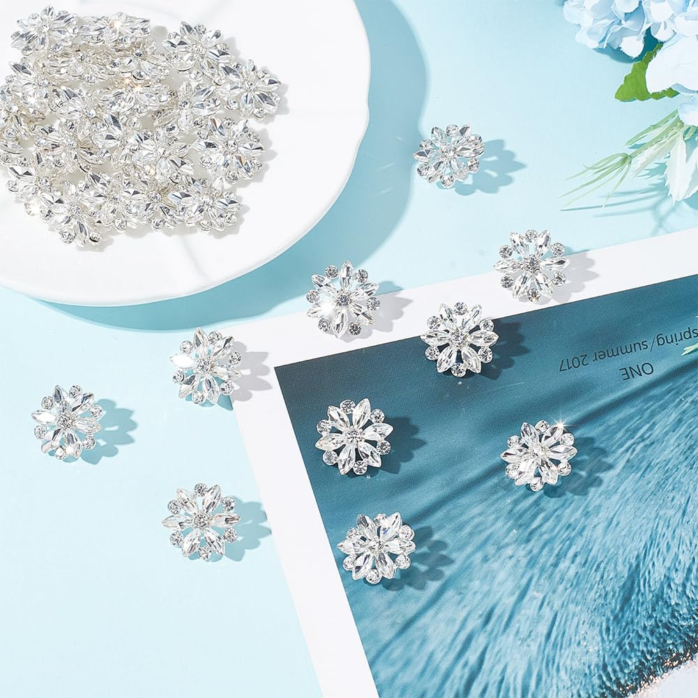 HOBBIESAY 30Pcs Flower Rhinestone Buttons 20mm Bouquet Sew on Clothing Buttons Crystal Button Embellishments White Floral Buttons for DIY Clothing Dress Decoration Hole: 2mm - Image 4