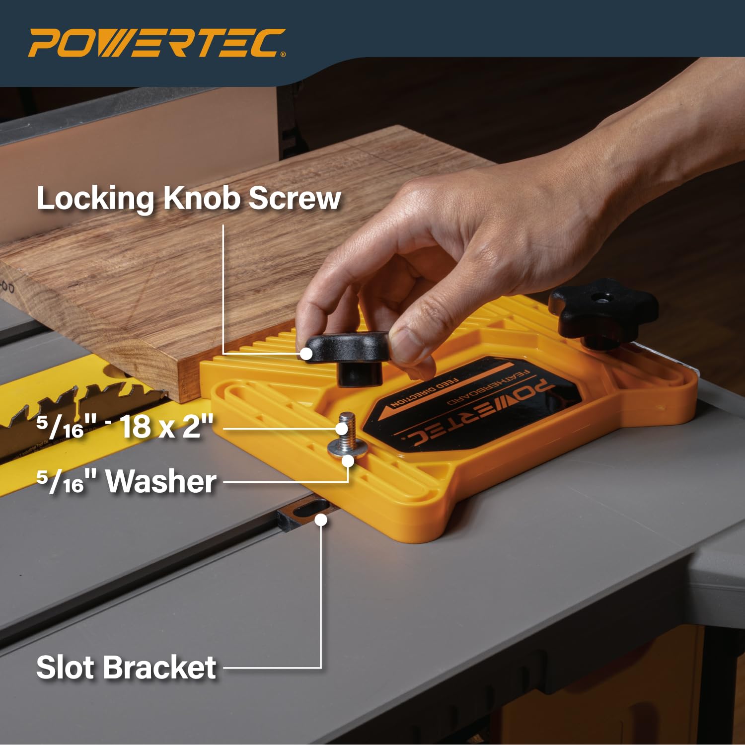 POWERTEC Tableros de plumas tándem universales para sierra de mesa, mesa de enrutador, valla de enrutador y sierra de cinta, herramientas y accesorios de trabajo de madera para reducir el retroceso y
