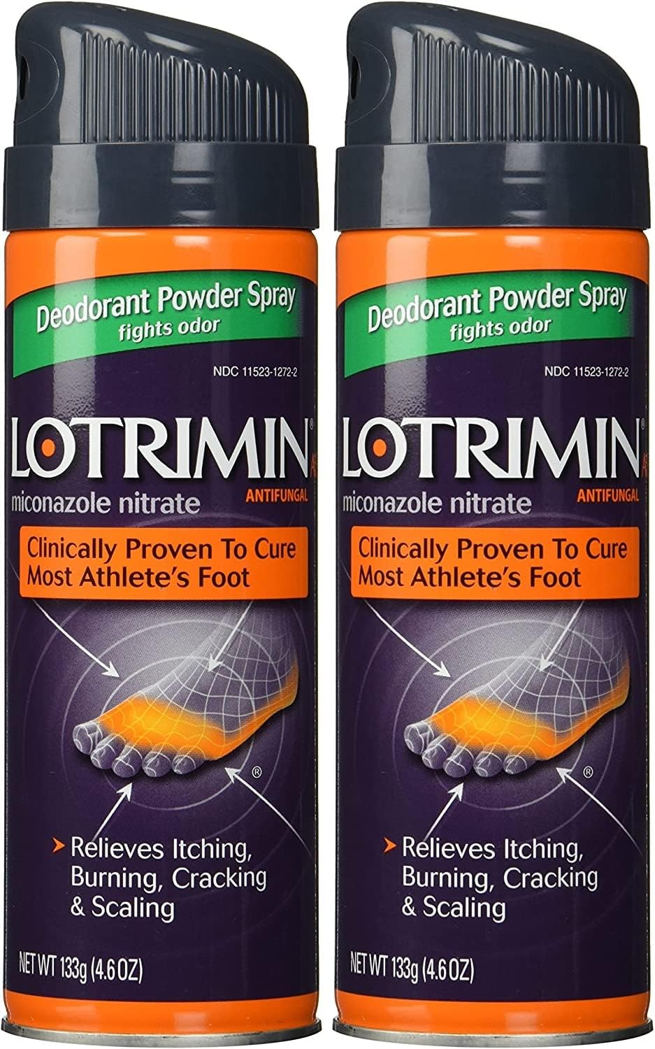 LotriminAf Miconazole Nitrate Deodorant Antifungal Powder Spray, 4.6 Ounce - Pack of 2