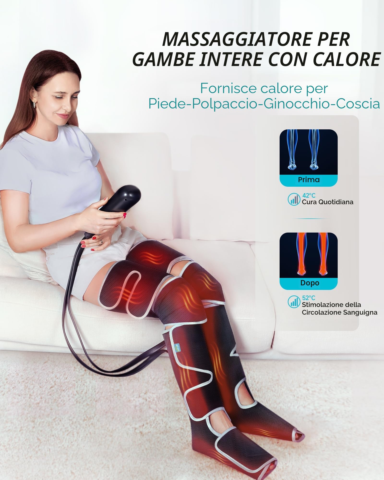ALLJOY Massaggiatore Gambe con Calore, Pressoterapia per Casaper la Circolazione e il Sollievo dal Dolore, 2 Livelli 5 Modalità 4 Intensità, Regalo per Uomini e Donne