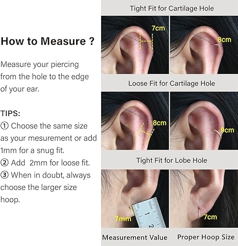 Miniatura 8 de Arracadas pequeñas y finas de mujer, cartílago, hélice, tragus, conch, nariz, 0.770.80.70 oz, chapado en oro, 14 quilatesplata de leyoro rosa, 1364