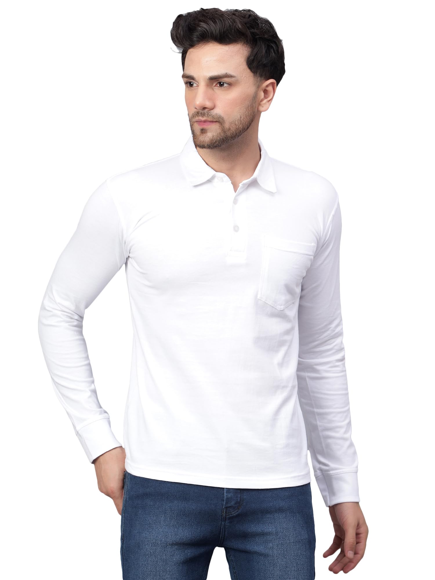fleximaa Men's Cotton Polo Neck Full Sleeve T-Shirt with Pocket-picture-53