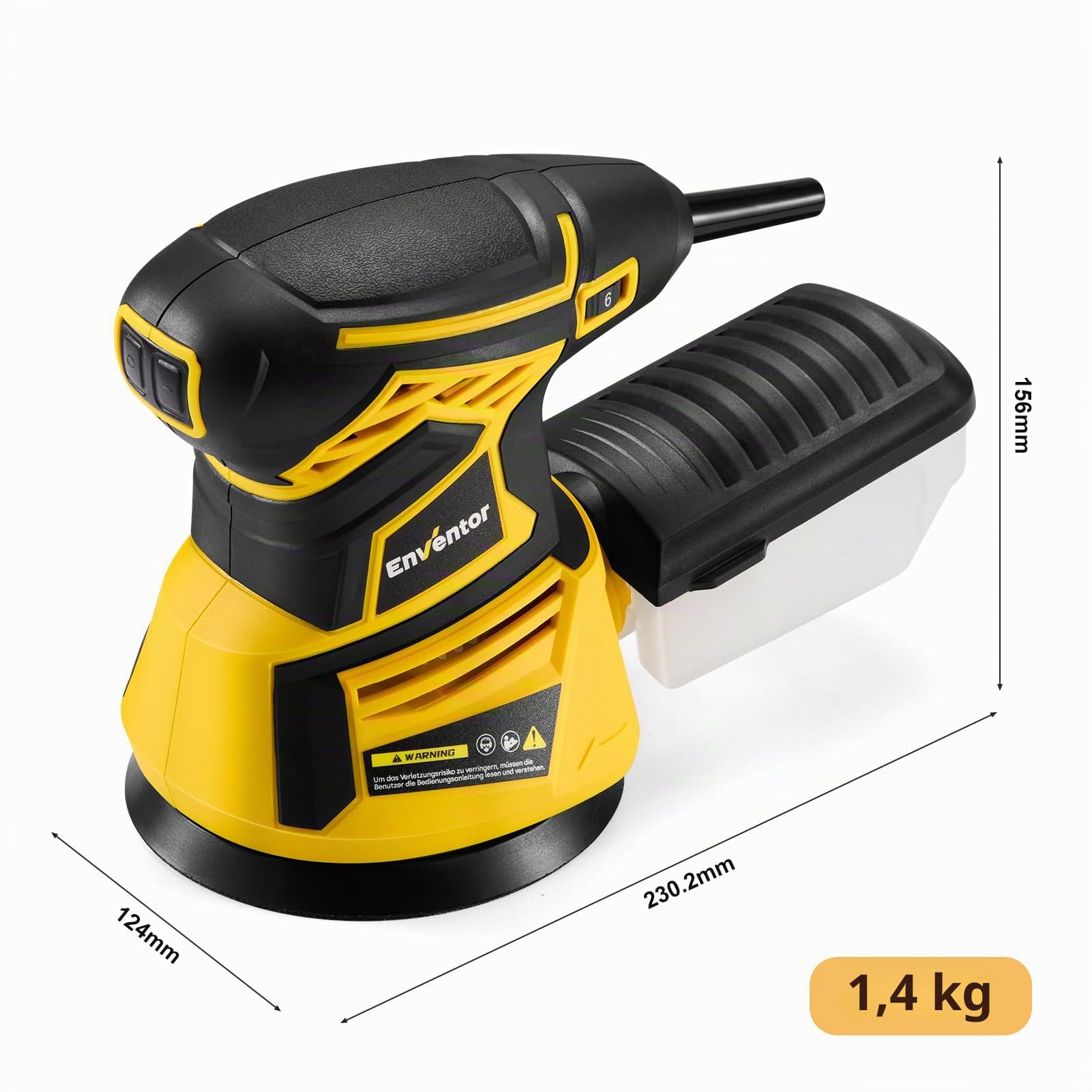 Enventor Levigatrice Orbitale 350W, Levigatrice Rotorbitale con 6 Velocità Variabile, 6000-13000RPM, 125MM, 20PCS (80, 120, 180, 240 Grane), Levigatrice per Legno, Metallo