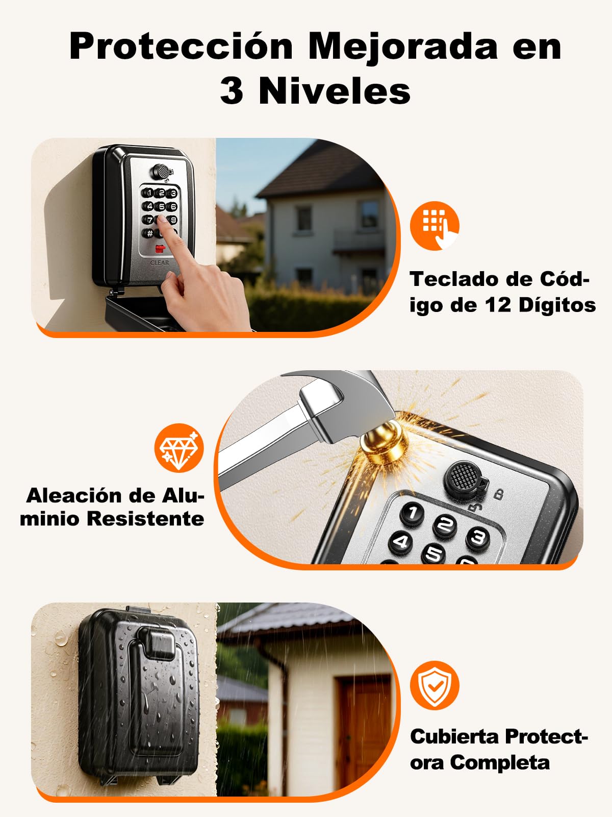 ISEYOU Caja Fuerte para Llaves con Código, 12 Teclas, Caja de Seguridad para Llaves Exterior de Pared, Caja Metálica Resistente a la Intemperie, Negra