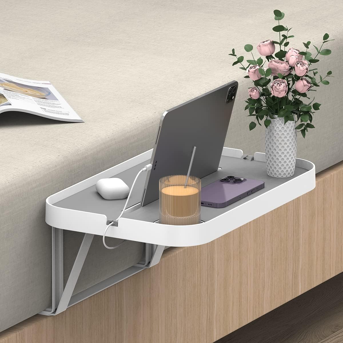 KIWIFOTOS Bedside Shelf Nightstand Tray Caddy Organizer Box Spring Beds ...