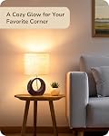 EDISHINE 13.4" Wood Table Lamp, Modern Bedside Lamp with Beige Linen Lampshade & ON-Off Switch, E26 Base, Small Nightstand Lamp for Living Room, Bedroom, Dark Walnut