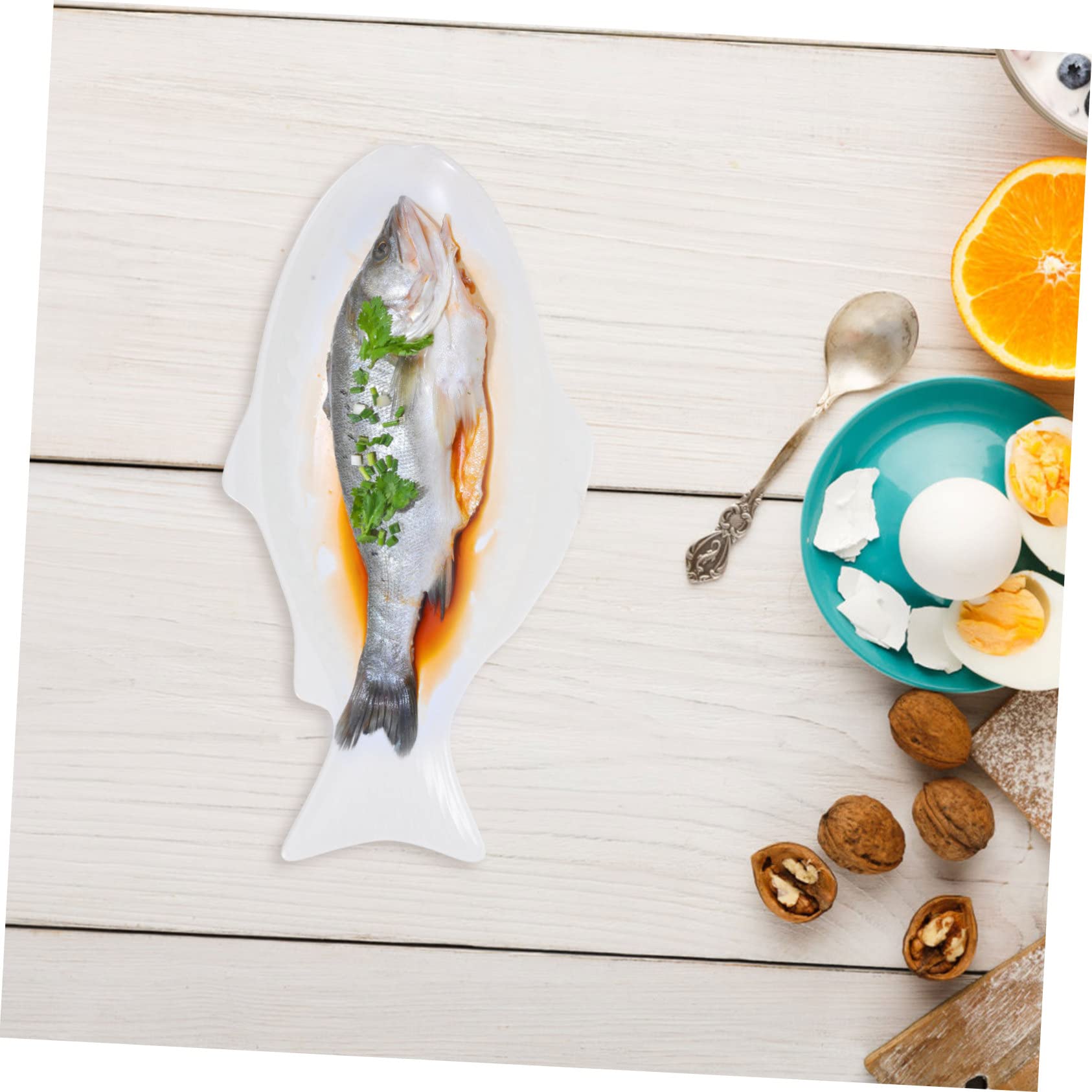 Plato de Pescado al Vapor de Cerámica Blanco, Diseño Único | Plato de Cerámica para Pescado, Forma de Pez, Ligero y Multifunción, para Mariscos y Aperitivos